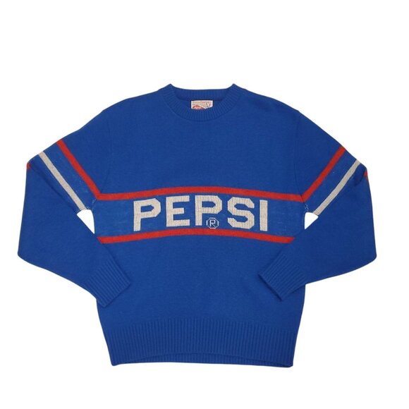 Vintage 80's PEPSI Logo Promo Blue/White/Red Crew Neck Knit Sweater Size L USA - Picture 1 of 6